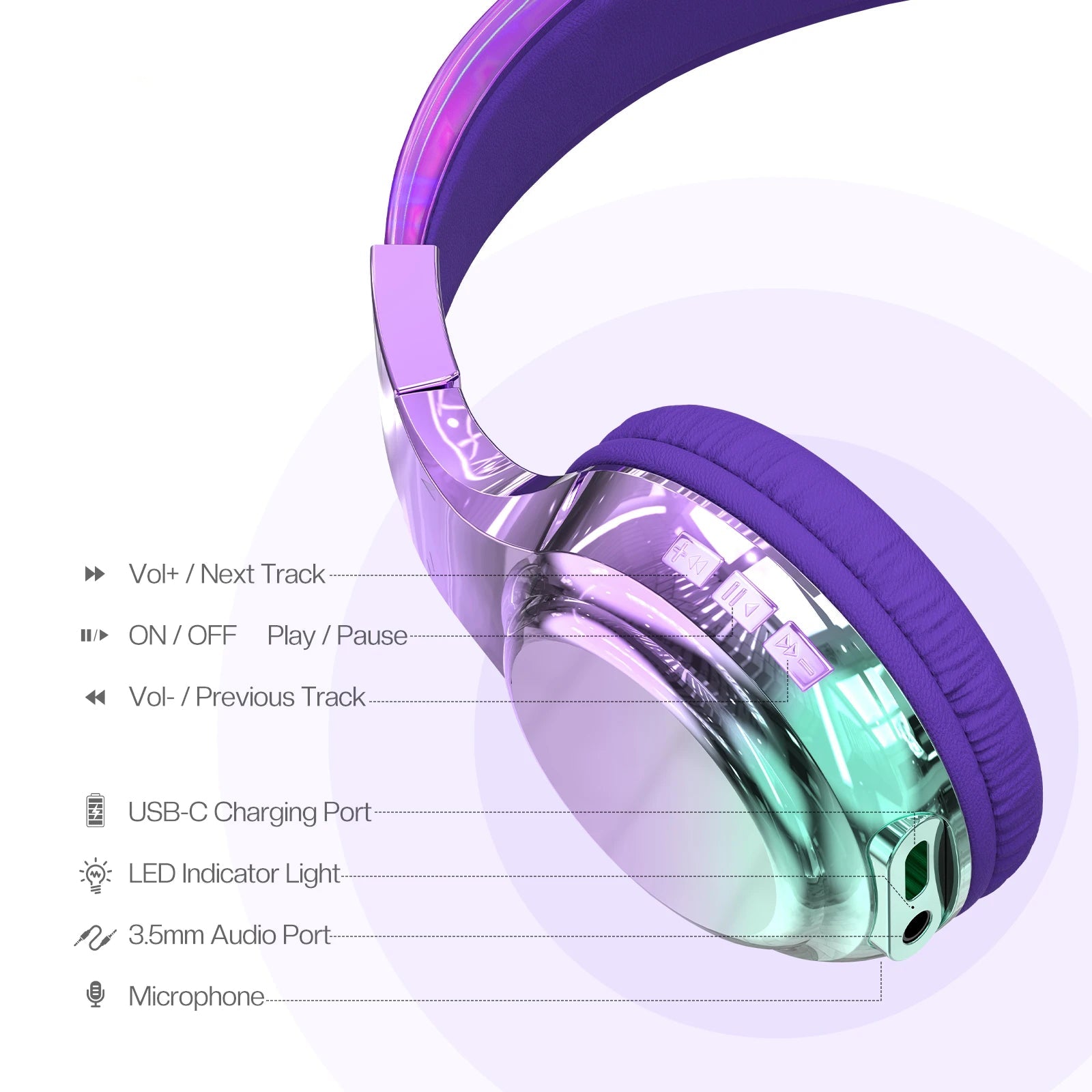 Funky Bluetooth Headphones- Button Indicator